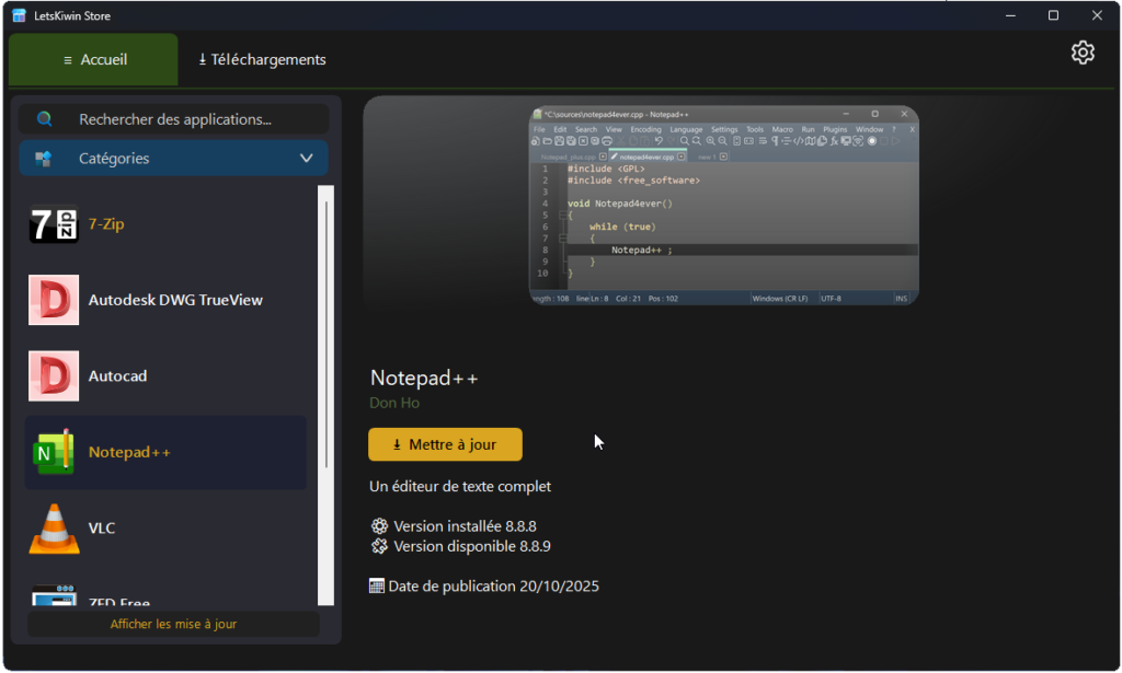Store d'application parc d'ordinateurs, mises à jour automatique pour entreprises
