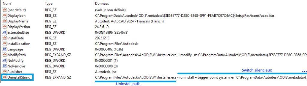 Desinstallation uninstall switch silencieux windows